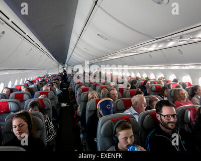 Tourist Class on-board the Norwegian  Boeing 787 Dreamliner between Stockholm, Sweden and New York, USA Stock Photo