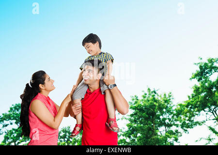 indian Parents with son park enjoy Stock Photo