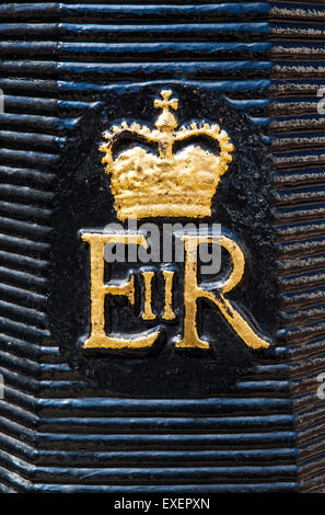 The Royal Crest on a London Bollard. Stock Photo