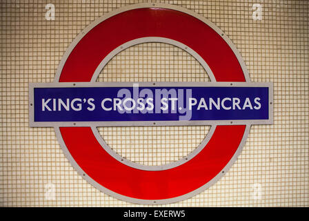 LONDON, UK - JULY 10TH 2015: The sign for Kings Cross St. Pancras Underground sign in London, on 10th July 2015. Stock Photo
