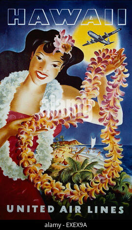 Vintage 1950s Travel Poster - Hawaii - United Air Lines Stock