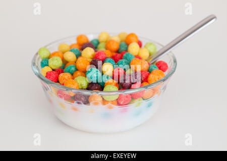 A bowl of colourful Trix cereal, a kiddie breakfast cereal produced by General Mills, Inc. Stock Photo
