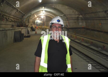 Manhattan, New York, USA. 21st May, 2015. COnstruction manager Michael Horodniceanu stands in the new underground line tunnel under construction in Manhattan, New York, USA, 21 May 2015. The new Second-Avenue Line is the first subway line under construction for the past 70 years. The project amounst to around 17 billion dollars making it the most expensive subway line in the world. Construction costs run up to an estimated 4, 1 billion dollars for the first stage of construction which is expected to be concluded by December 2016. Photo: Chris Melzer/dpa/Alamy Live News Stock Photo