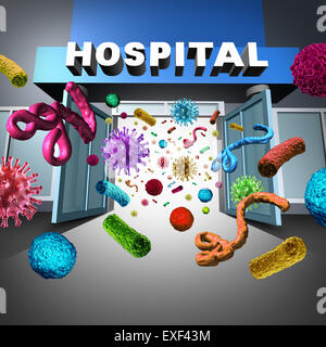 Hospital germs as bacteria and bacterium cells floating in microscopic ...