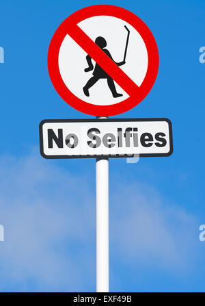 No Selfies warning sign, where the taking of selfies is not allowed. Stock Photo