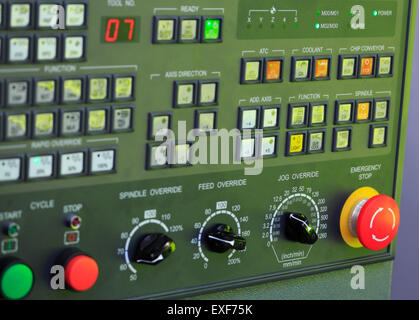 Operation panel of CNC machine. Selective focus. Stock Photo