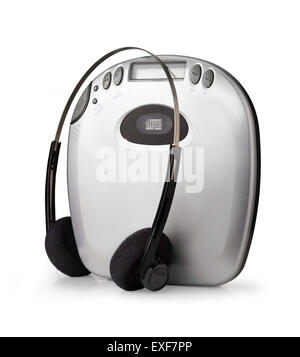 A shot of an old fashioned portable cd player with headphones Stock Photo