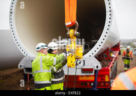 Engineers working on wind turbine Stock Photo
