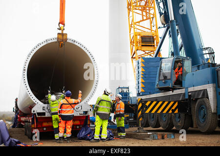 Engineers working on wind turbine Stock Photo