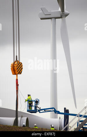 Engineer working on wind turbine Stock Photo