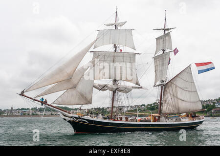 Class B tall ship, Morgenster, leaves Belfast during the start of the 2015 Tall Ships race Stock Photo