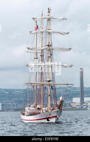 Class B tall ship, Iskra, leaves Belfast during the start of the 2015 Tall Ships race Stock Photo
