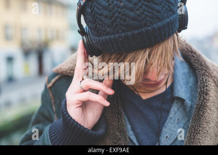 Man wearing headphones Stock Photo