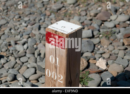 Close up of a Cami de Cavalls bridal path wooden marker post on the island of Menorca Spain Stock Photo