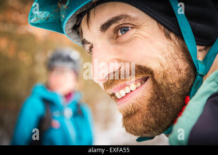 Close up portrait of young male mountain biker Stock Photo
