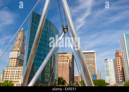 Hartford, Connecticut, USA cityscape at Founders Bridge. Stock Photo