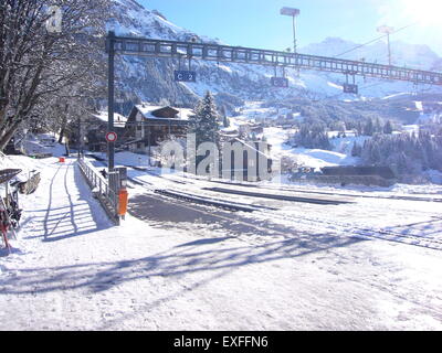 Wengen Switzerland Bernese Oberland, skiing, trains, snow, log cabins Stock Photo