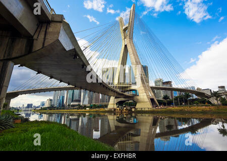 The Octavio Frias de Oliveira Bridge, or Ponte Estaiada, in Sao Paulo, Brazil. Stock Photo