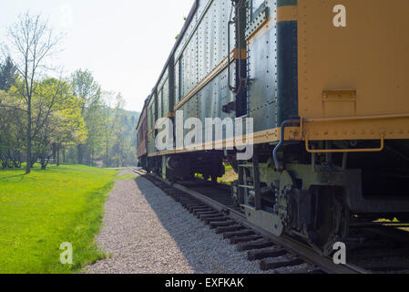 Detail of retro train wagon on an old station. Taken on sulphur springs, Ontario, Canada Stock Photo