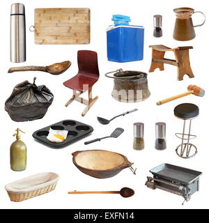 collection of kitchen related objects isolated over white Stock Photo