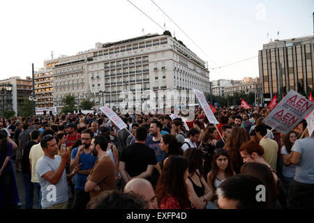 Athens, Greece. 13th July, 2015. People participate in an anti-austerity rally in front of the Greek parliament in Athens, Greece, on July 13, 2015. © Marios Lolos/Xinhua/Alamy Live News Stock Photo