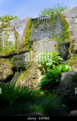 Man-made waterfall, Glen Burnie water garden, Glen Burnie gardens, Winchester, Virginia Stock Photo