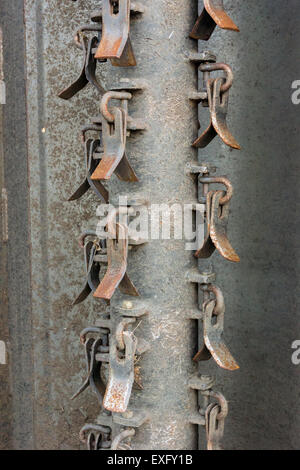 Close up of rusty corrugated steel rebar mesh for concrete ...