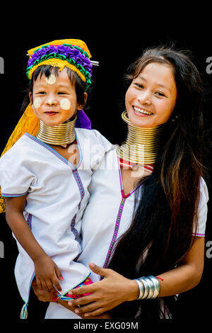 Kayan hill tribe mother and daughter Stock Photo