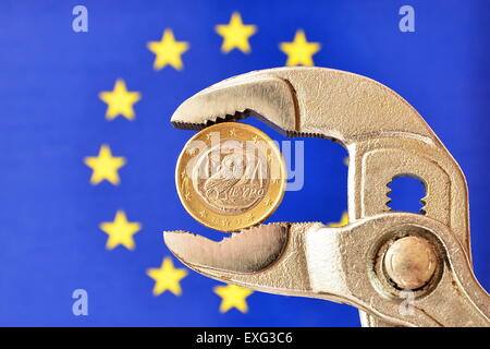 EU, Euromunze, Eurokrise, Eineuromunze, currency, money, economy, Europa, Europe, Greek Euro, Greece. (CTK Photo/Petr Svancara) Stock Photo