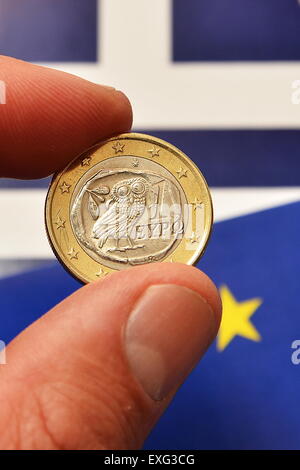 EU, Euromunze, Eurokrise, Eineuromunze, currency, money, economy, Europa, Europe, Greek Euro, Greece. (CTK Photo/Petr Svancara) Stock Photo