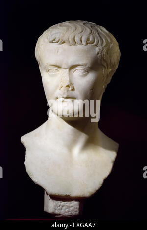 Marble bust of Roman Emperor Tiberius (reigns 14-37 AD) on display in ...