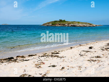 Pelistry Bay beach and Toll's island, St. Mary's, Isles of Scilly, Cornwall England. Stock Photo