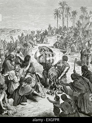 The Feeding of the 4000. Gospel of Matthew. Chapter 15. Verses 30 to 37. Illustration by Gustave Dore (1832-1883). Stock Photo