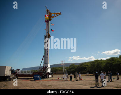 Members of the media tour the launch pad for the Low-Density Supersonic Decelerator (LDSD) flight test, Monday, June 1, 2015, at the U.S. Navy Pacific Missile Range Facility (PMRF), Kauai, Hawaii. Stock Photo