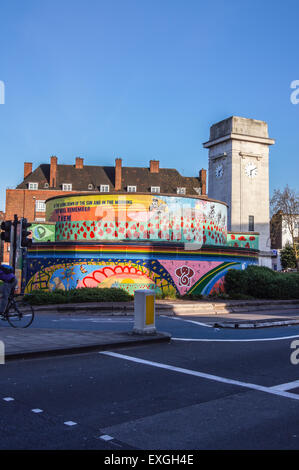 Stockwell war memorial by Frank Twydals Dear, 1922, and memorial mural, 1999-2001, Stockwell, London, England