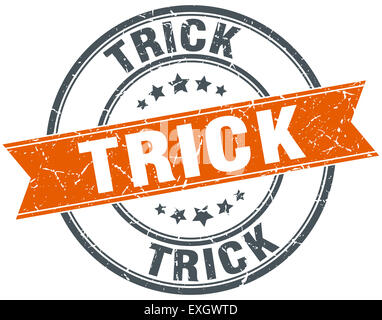 trick round orange grungy vintage isolated stamp Stock Photo