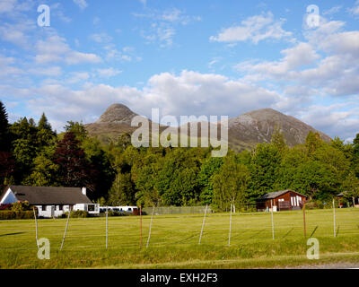A view of the Pap of Glencoe 'Sgorr na Ciche' from Invercoe,Glencoe,Argyll, Scotland, UK. Stock Photo