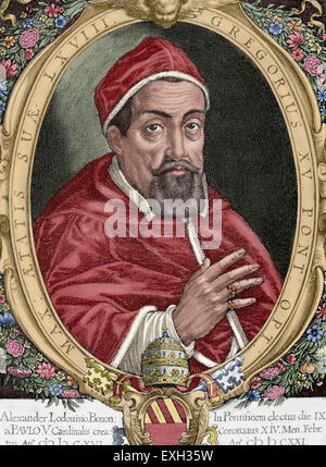 Pope Gregory XV (1554-1623). Born Alessandro Ludovisi. Engraving by Peter Isselburg (1580-ca.1630). Colored. Stock Photo