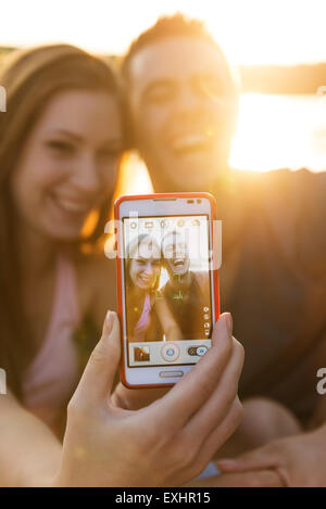 Love Couple smiling, close-up photo selfie Stock Photo