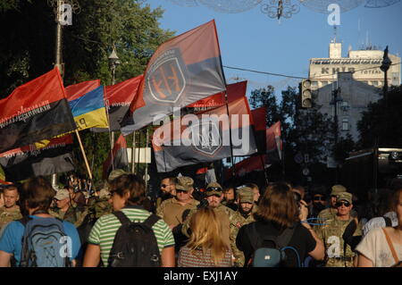 Kiev, Ukraine. 03rd July, 2015. Volunteers battalions of Right Sector, Azov and Trizub (Trident) protests against political pressure on the volunteer fighters. © Bogdan Rossinsky/Pacific Press/Alamy Live News Stock Photo