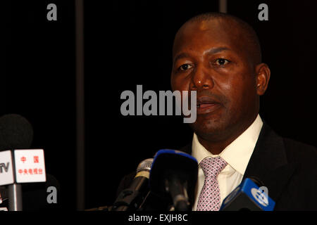 Ballito, South Africa. 14th July, 2015. Phumzile Tshelane, the chief executive of the South African Nuclear Energy Corporation briefs the media on the government's plans to secure a strategic partner who will help the country build six nuclear power stations to generate nearly a quarter of the of the country's electricity by 2030. Credit:  Giordano Stolley/Alamy Live News Stock Photo