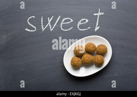 the sweet dessert on chalkboard Stock Photo