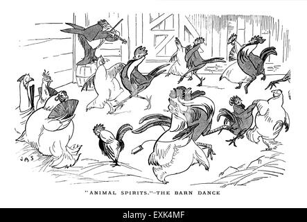 amusing Victorian illustration from 1895 by J A Shepherd, “Animal Spirits” The Barn Dance Stock Photo