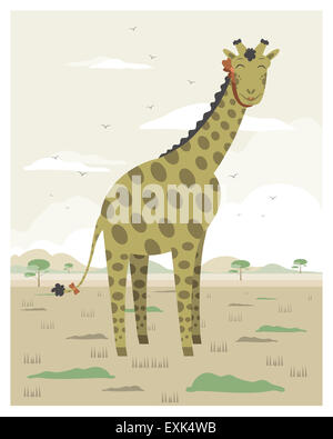 Giraffe in the savanna in editable vector file Stock Photo