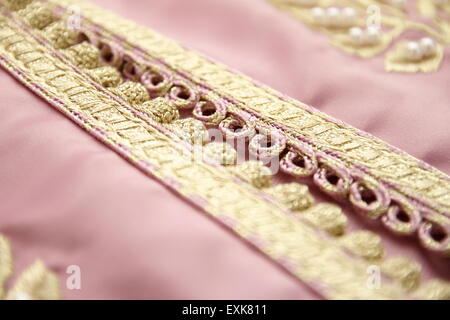 Intricate Handmade Embroidery on a Moroccan Caftan by Fez Artisans Stock Photo
