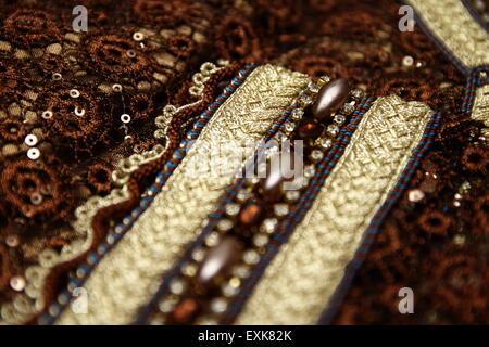 Detailed Hand Embroidery on a Moroccan Caftan by Fez Artisans Stock Photo
