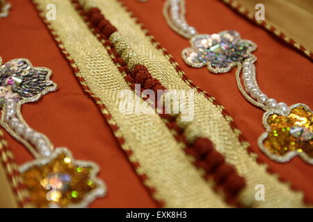 Artistic Embroidery on a Handmade Moroccan Caftan by Fez Craftsmen Stock Photo