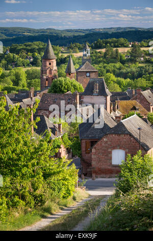 Evening sunlight over medieval town of Collonges-la-Rouge, in the ancient Department of Limousin, Correze, France Stock Photo