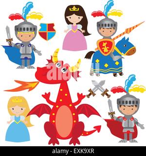 Cartoon Dragon and Knight Stock Vector Image & Art - Alamy