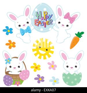 Cute White bunny Rabbit Cartoon Vector Illustration Stock Vector Image ...